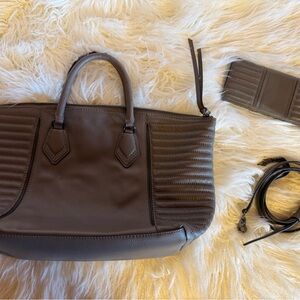 Botkier Gray Leather Moto Satchel with Matching Wallet